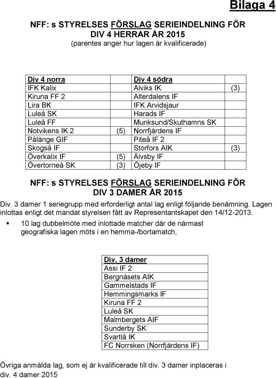Öjeby IF NFF: s STYRELSES FÖRSLAG SERIEINDELNING FÖR DIV 3 DAMER ÅR 2015 Div. 3 damer 1 seriegrupp med erforderligt antal lag enligt följande benämning.