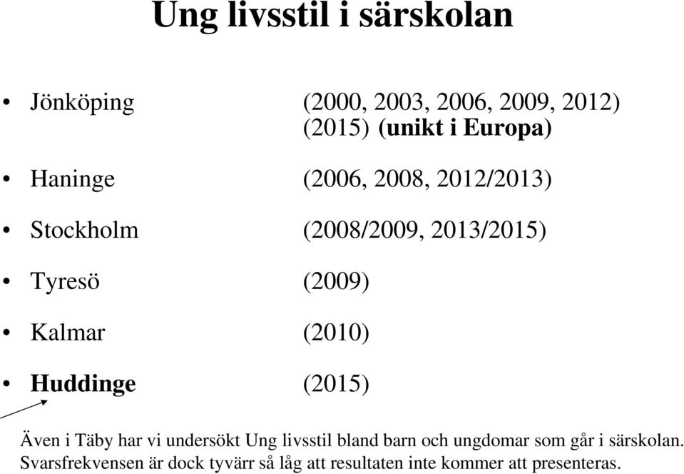 (2010) Huddinge (2015) Även i Täby har vi undersökt Ung livsstil bland barn och ungdomar