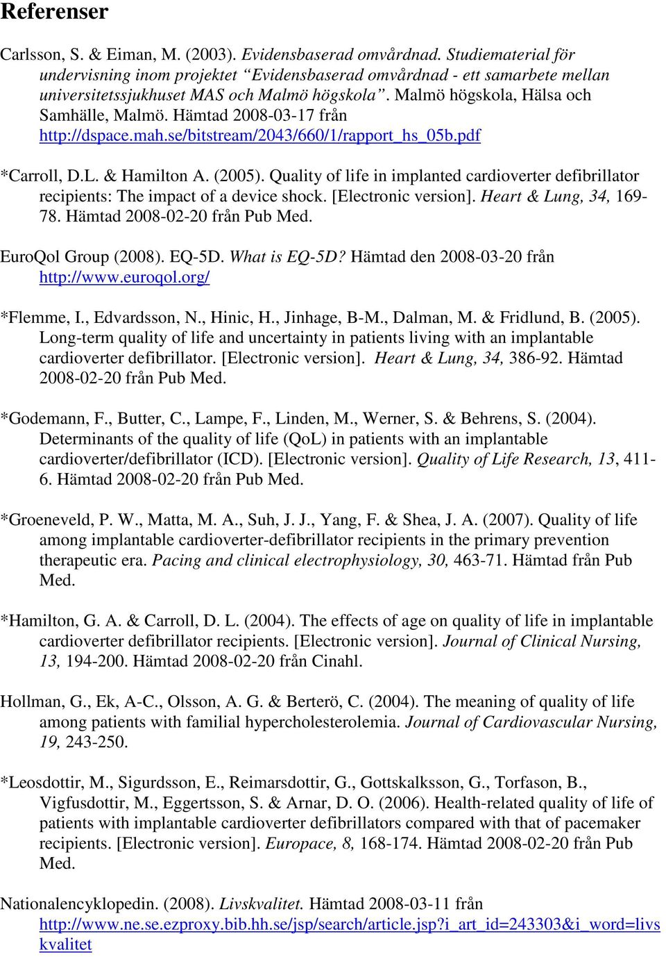 Hämtad 2008-03-17 från http://dspace.mah.se/bitstream/2043/660/1/rapport_hs_05b.pdf *Carroll, D.L. & Hamilton A. (2005).