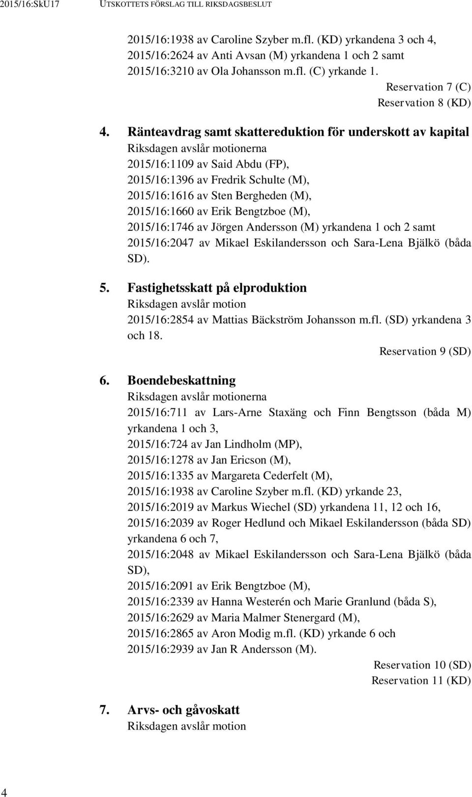 Ränteavdrag samt skattereduktion för underskott av kapital Riksdagen avslår motionerna 2015/16:1109 av Said Abdu (FP), 2015/16:1396 av Fredrik Schulte (M), 2015/16:1616 av Sten Bergheden (M),