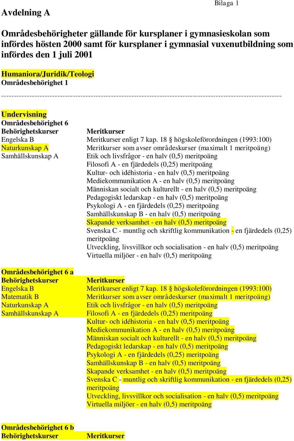 Behörighetskurser Meritkurser Engelska B Meritkurser enligt 7 kap.