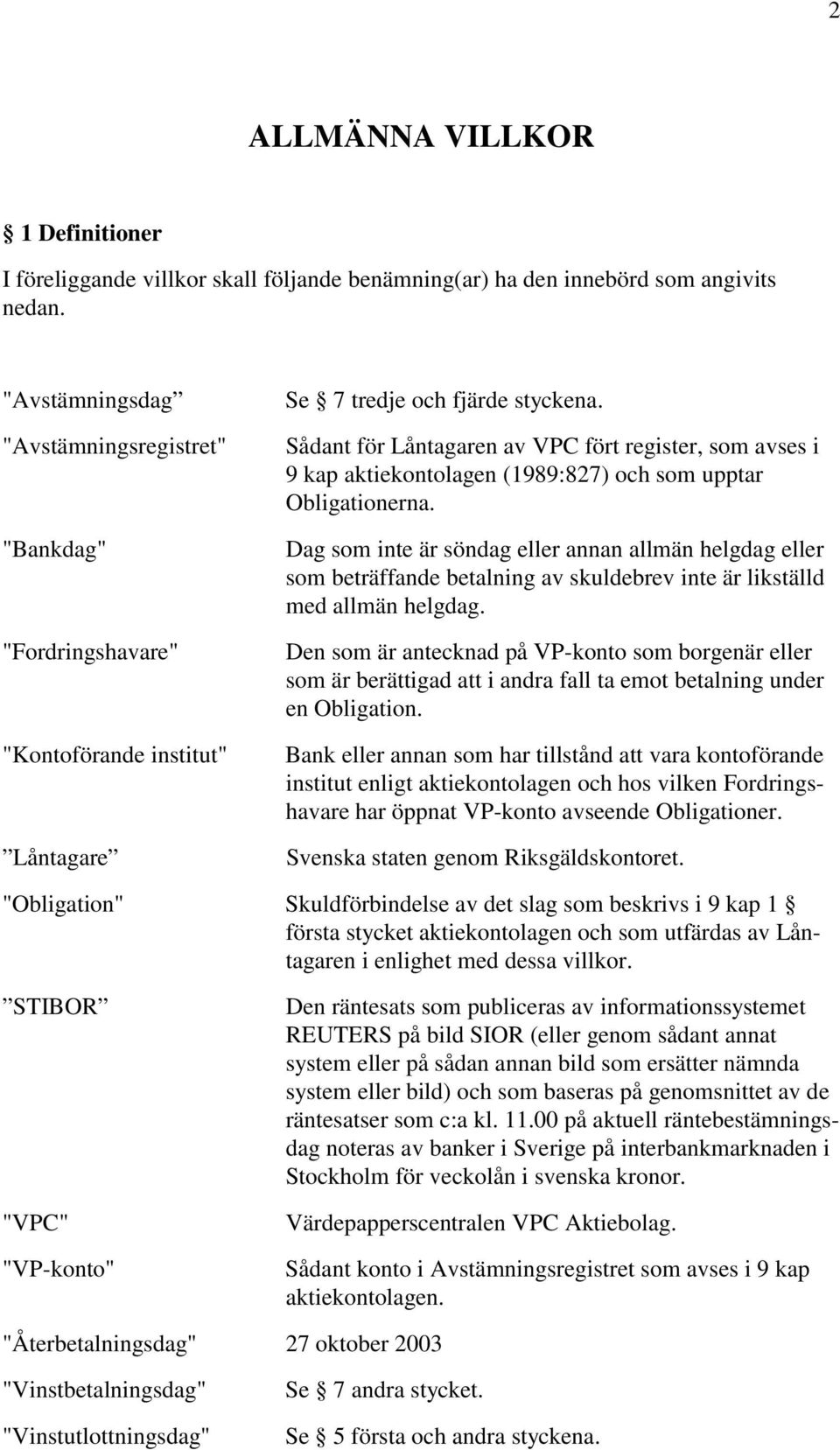 Sådant för Låntagaren av VPC fört register, som avses i 9 kap aktiekontolagen (1989:827) och som upptar Obligationerna.