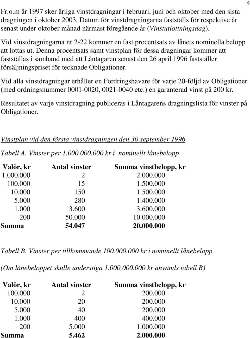 4 Vid vinstdragningarna nr 2-22 kommer en fast procentsats av lånets nominella belopp att lottas ut.