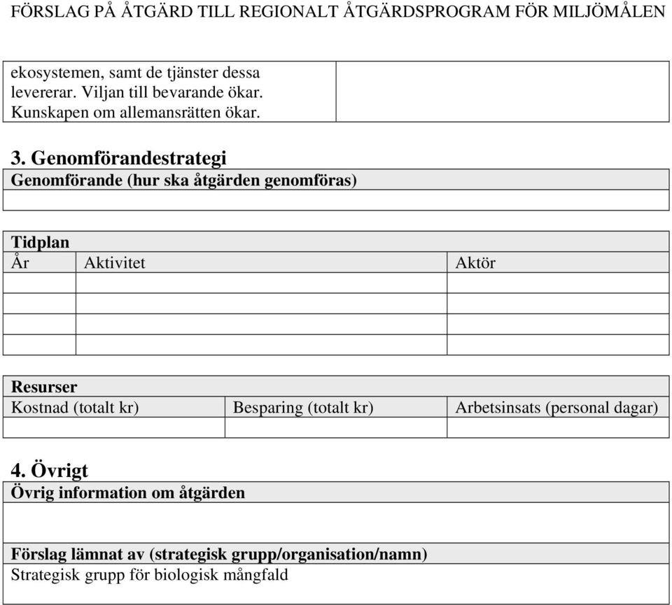 Genomförandestrategi Genomförande (hur ska åtgärden genomföras) Tidplan År Aktivitet Aktör Resurser