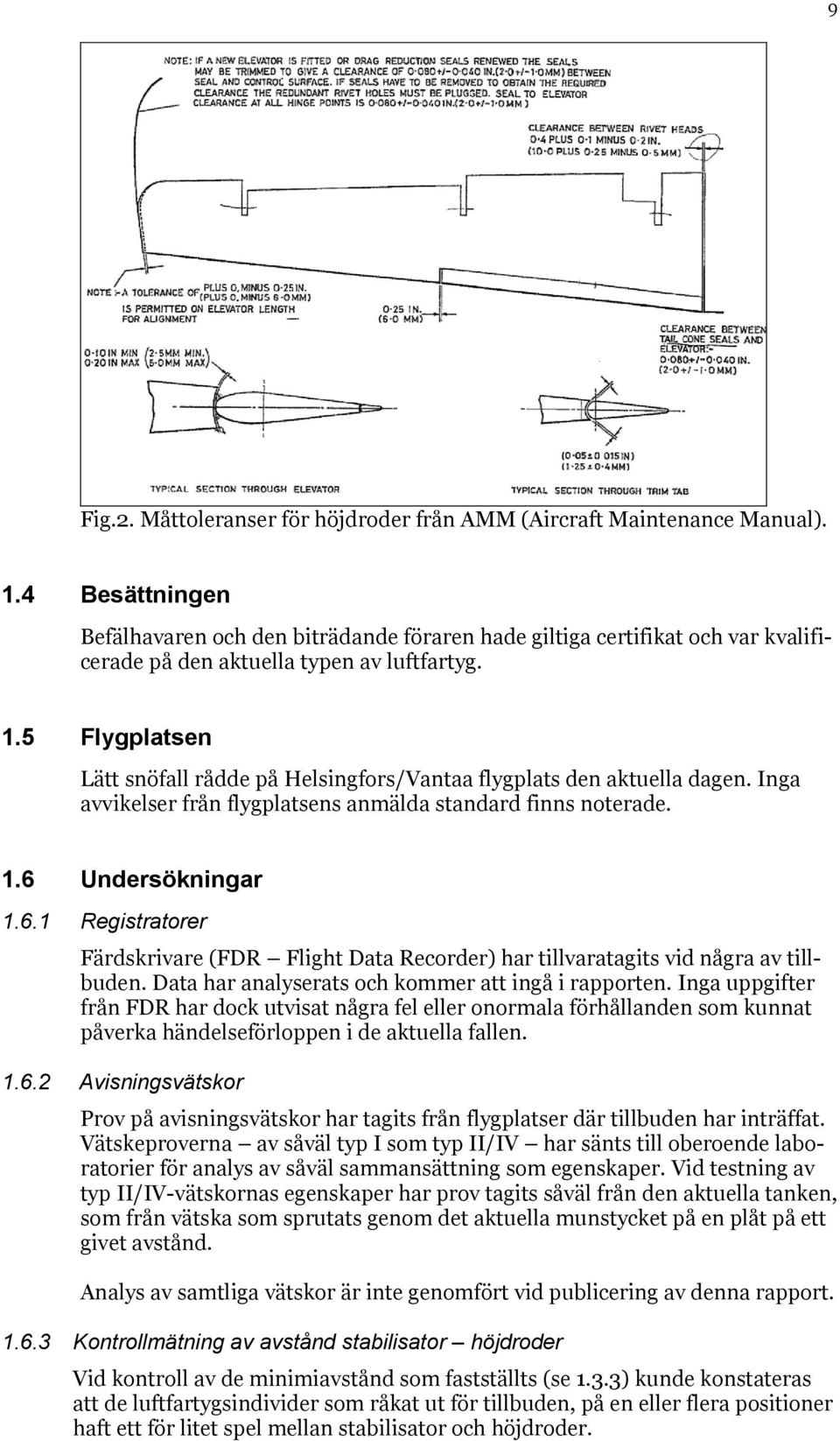 5 Flygplatsen Lätt snöfall rådde på Helsingfors/Vantaa flygplats den aktuella dagen. Inga avvikelser från flygplatsens anmälda standard finns noterade. 1.6 