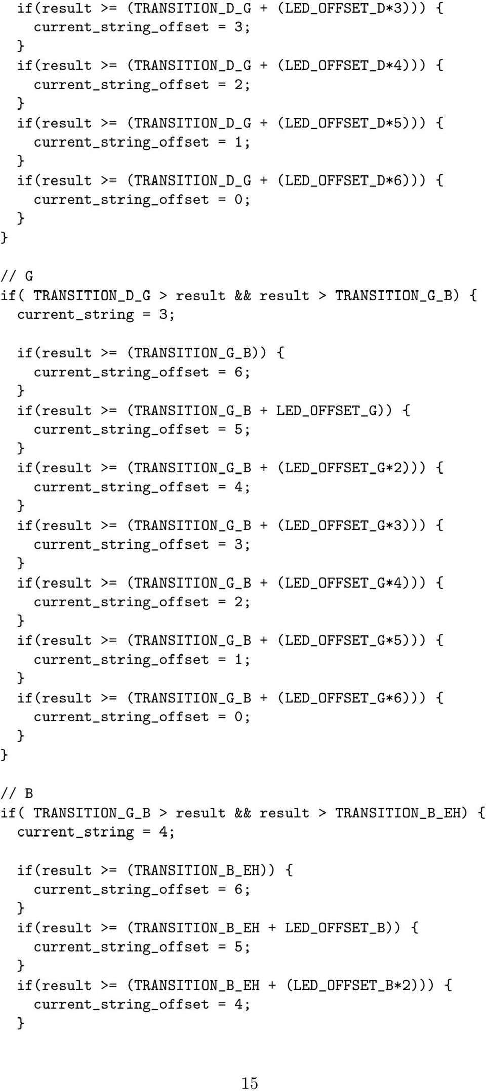 current_string = 3; if(result >= (TRANSITION_G_B)) { current_string_offset = 6; if(result >= (TRANSITION_G_B + LED_OFFSET_G)) { current_string_offset = 5; if(result >= (TRANSITION_G_B +