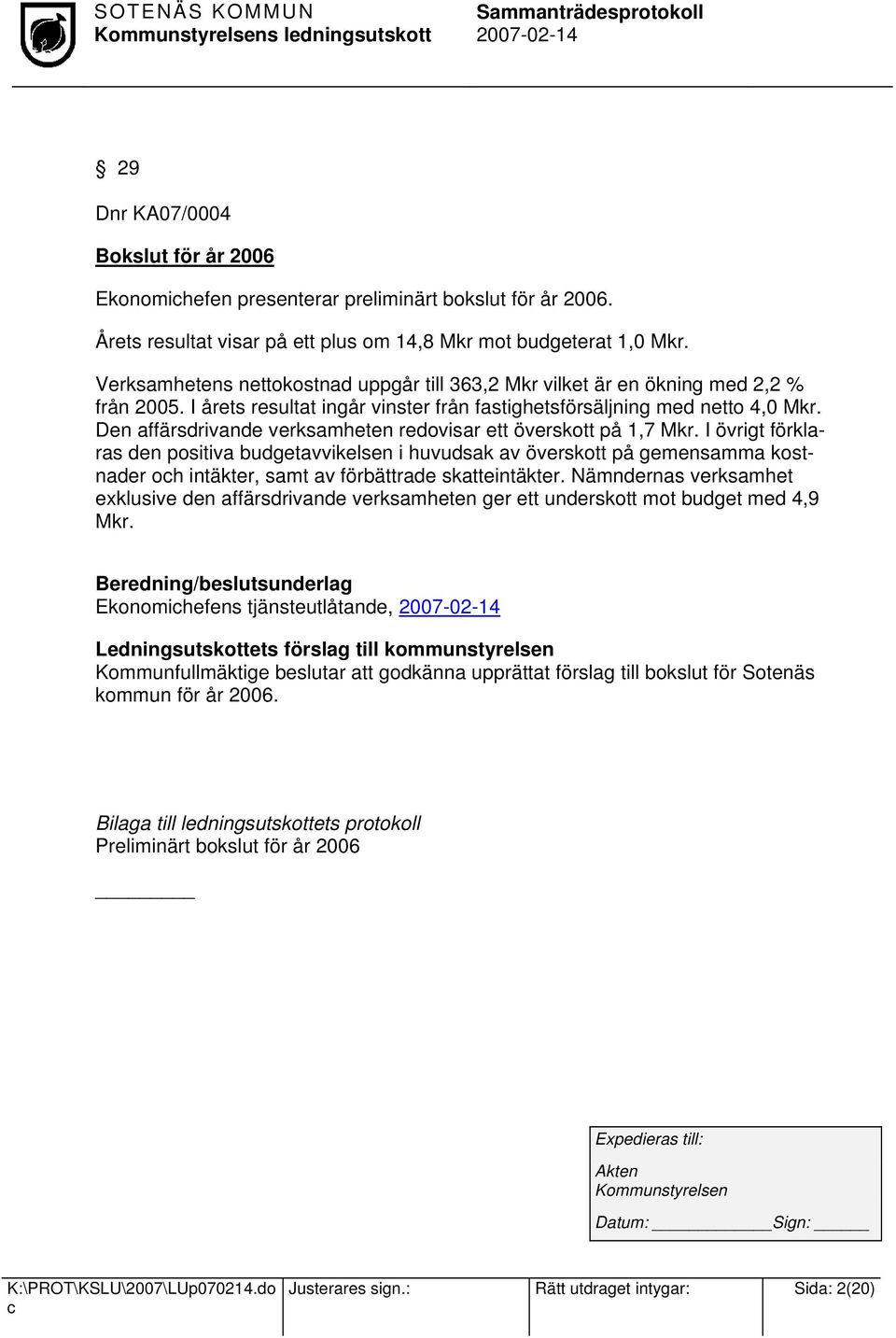 Den affärsdrivande verksamheten redovisar ett överskott på 1,7 Mkr.