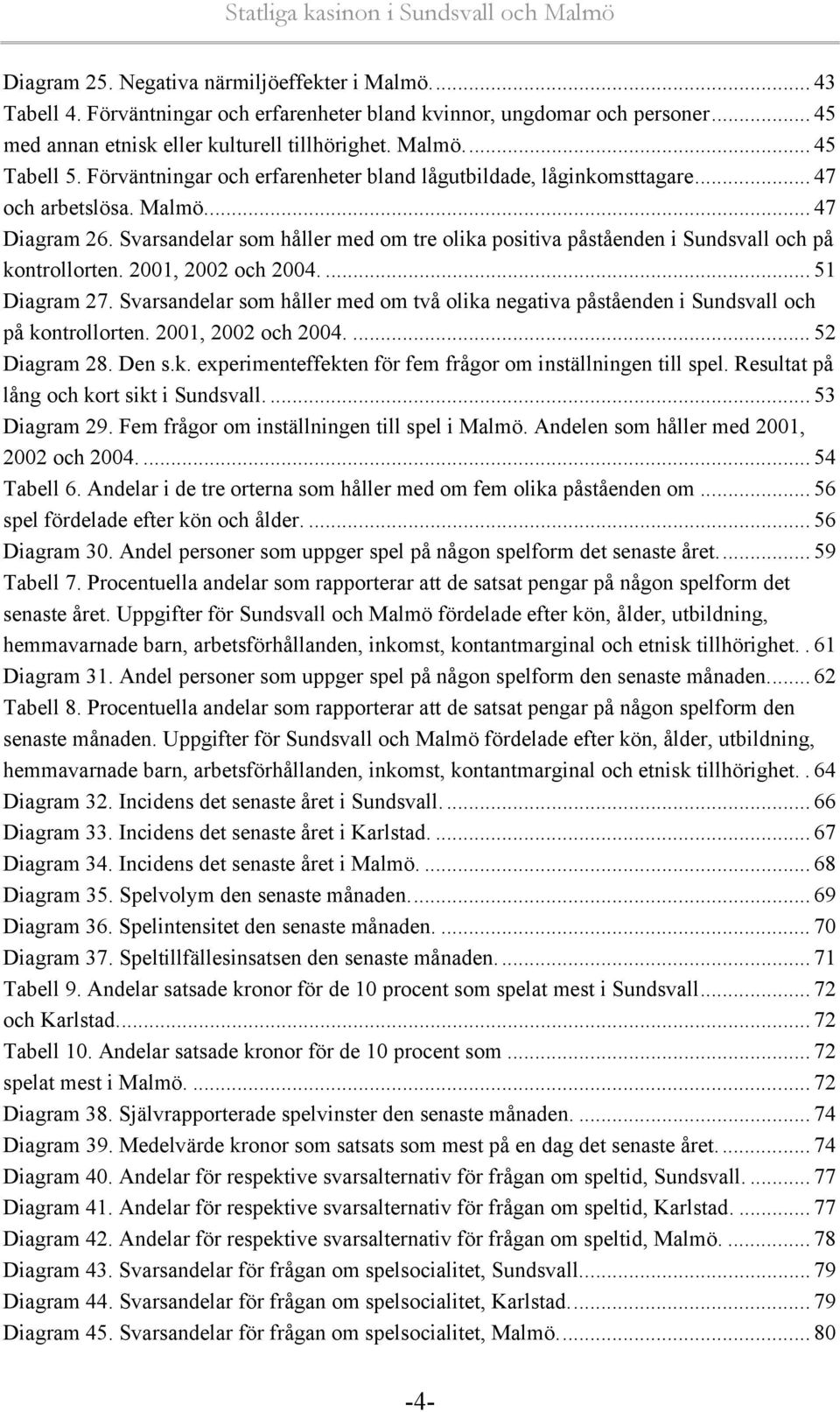 Svarsandelar som håller med om tre olika positiva påståenden i Sundsvall och på kontrollorten. 2001, 2002 och 2004.... 51 Diagram 27.