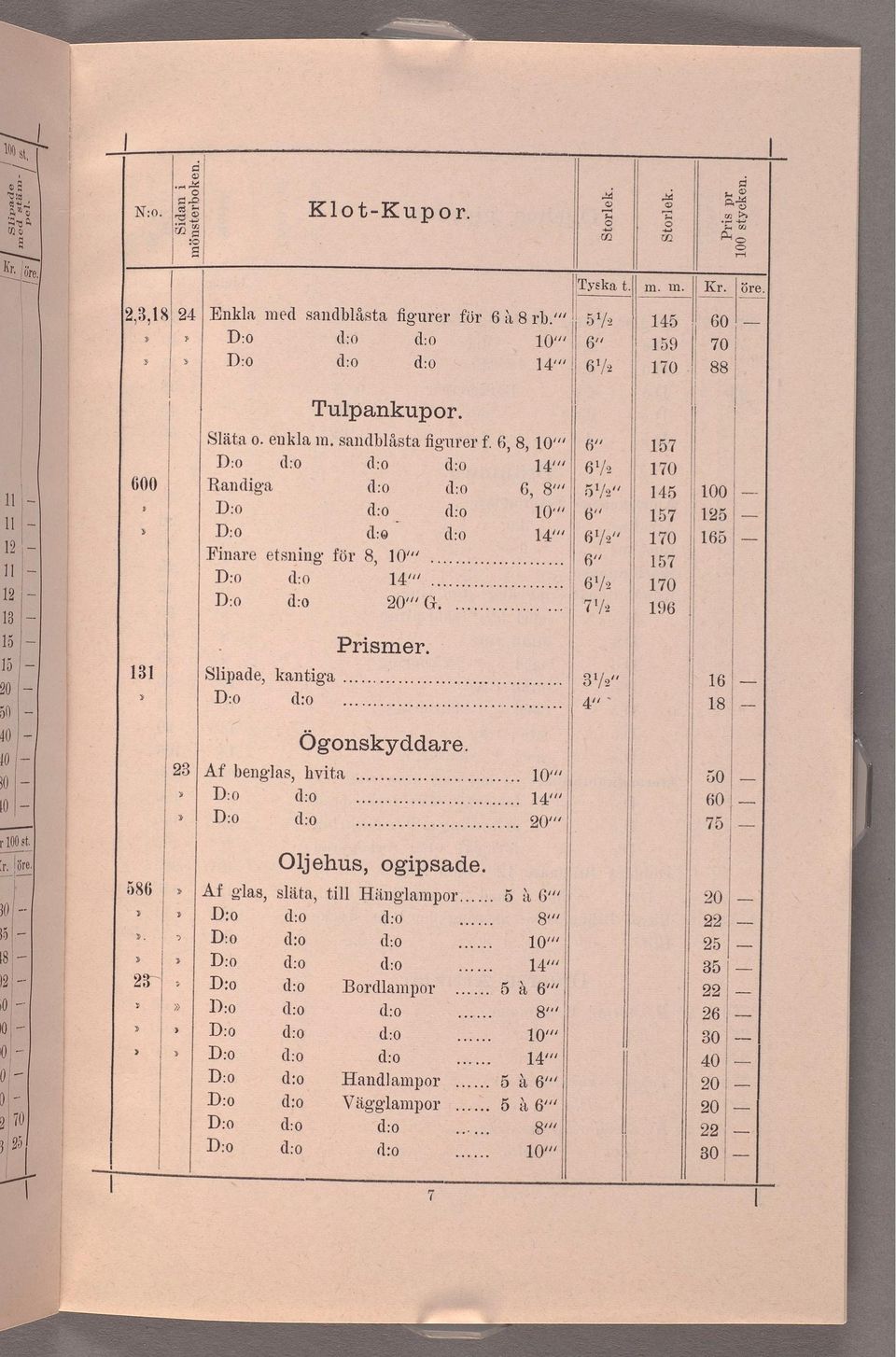 7% 90 3 5 Prsmer. 5 3 Slpade, kantga 3/2 6 20 :0 4* 8 50 * 40 * Ögonskyddare. _ w a 30 * J23 Af bengas, hvta..... 0 50 :0 60 w _ :0..... 20 m 75 l Oljehus, ogpsade. f.