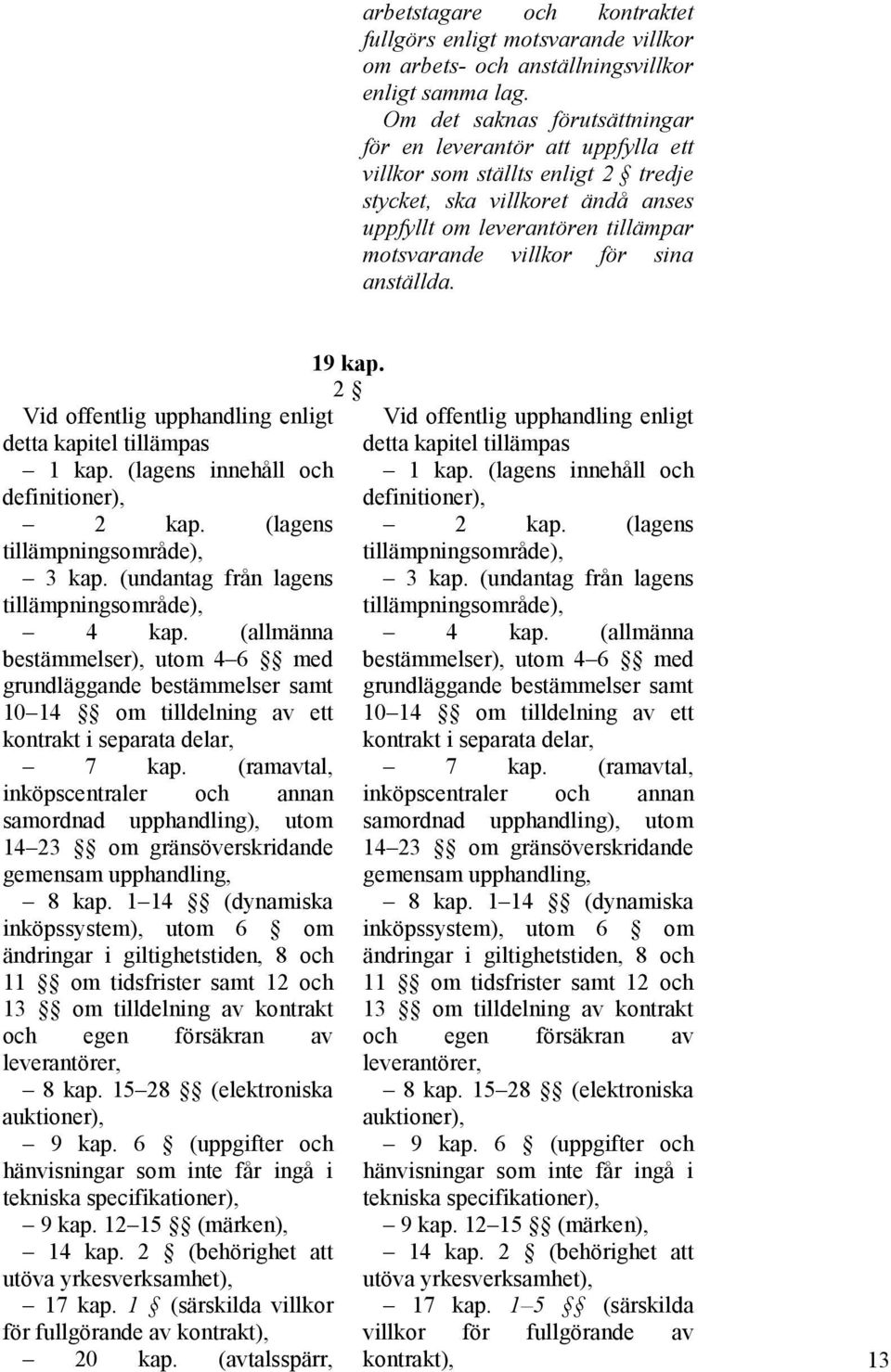 anställda. Vid offentlig upphandling enligt detta kapitel tillämpas 1 kap. (lagens innehåll och definitioner), 2 kap. (lagens tillämpningsområde), 3 kap.