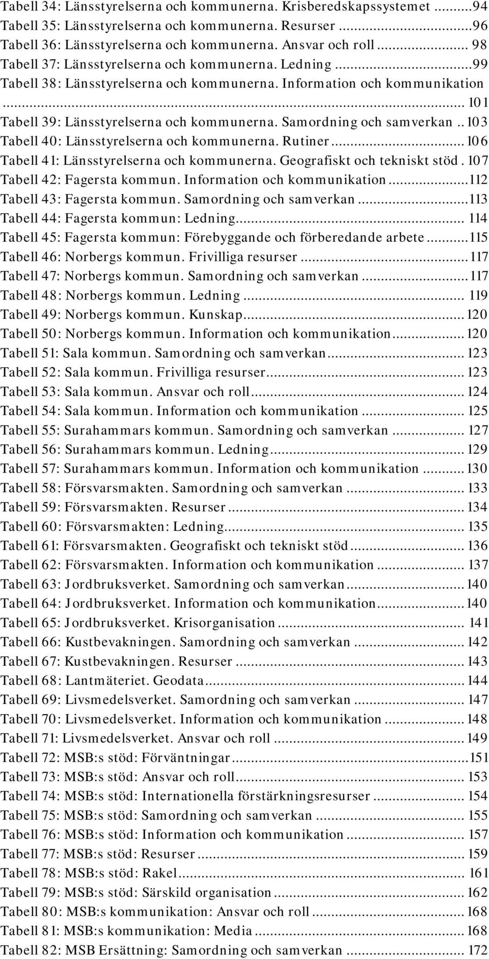 Samordning och samverkan.. 103 Tabell 40: Länsstyrelserna och kommunerna. Rutiner... 106 Tabell 41: Länsstyrelserna och kommunerna. Geografiskt och tekniskt stöd. 107 Tabell 42: Fagersta kommun.