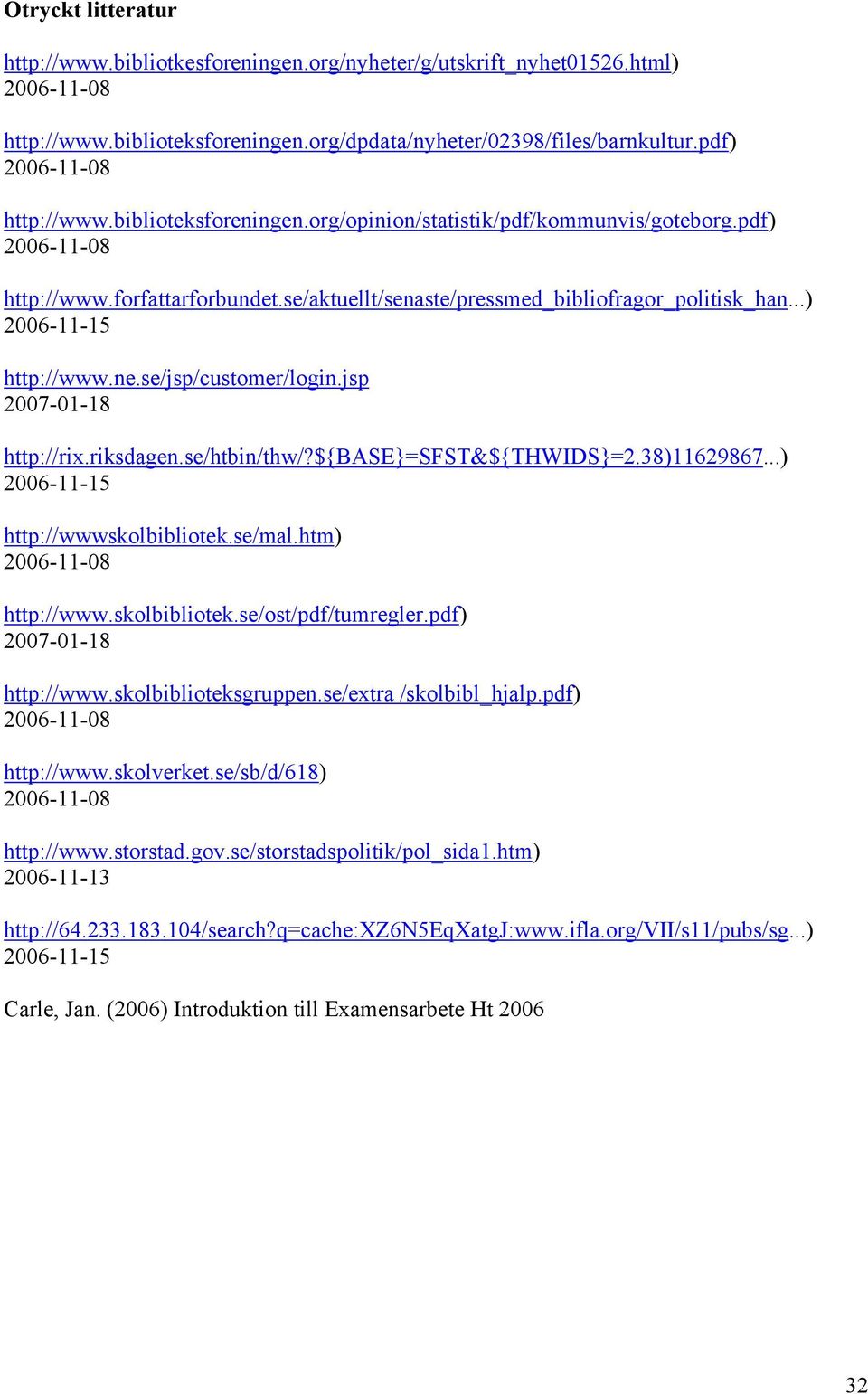 ..) 2006-11-15 http://www.ne.se/jsp/customer/login.jsp 2007-01-18 http://rix.riksdagen.se/htbin/thw/?${base}=sfst&${thwids}=2.38)11629867...) 2006-11-15 http://wwwskolbibliotek.se/mal.