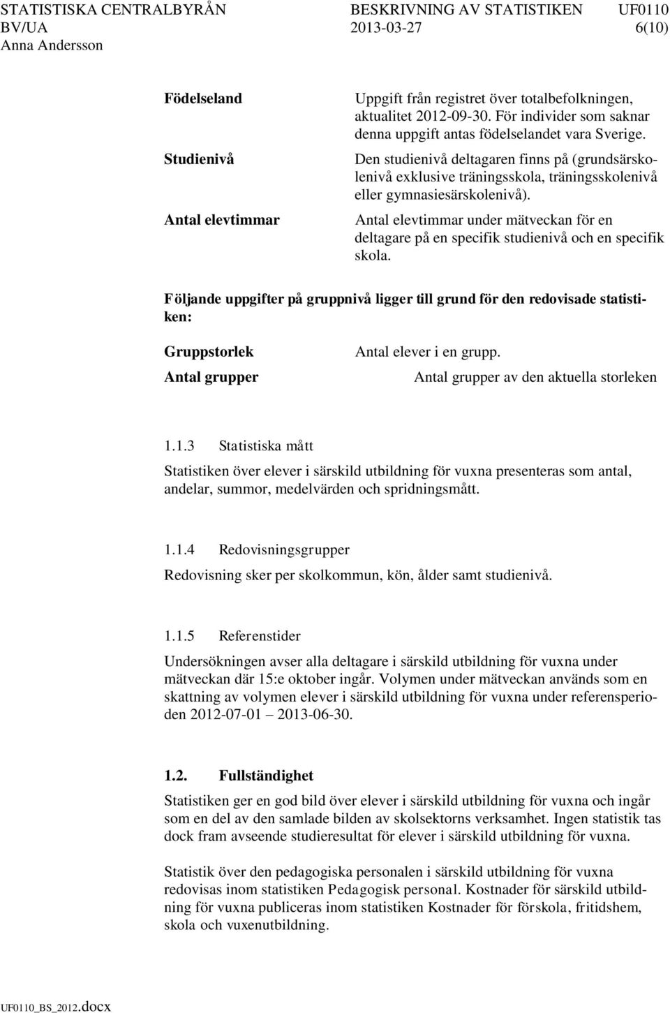 Antal elevtimmar under mätveckan för en deltagare på en specifik studienivå och en specifik skola.