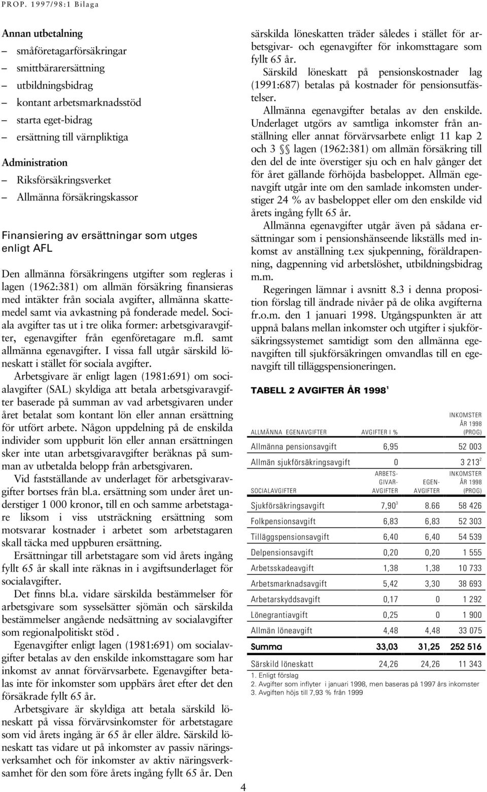 sociala avgifter, allmänna skattemedel samt via avkastning på fonderade medel. Sociala avgifter tas ut i tre olika former: arbetsgivaravgifter, egenavgifter från egenföretagare m.fl.