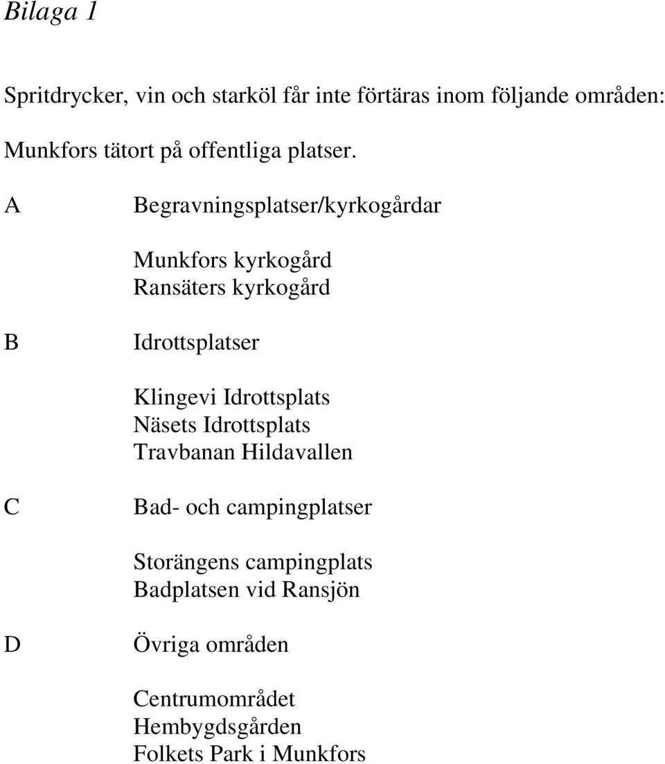 A Begravningsplatser/kyrkogårdar Munkfors kyrkogård Ransäters kyrkogård B Idrottsplatser Klingevi