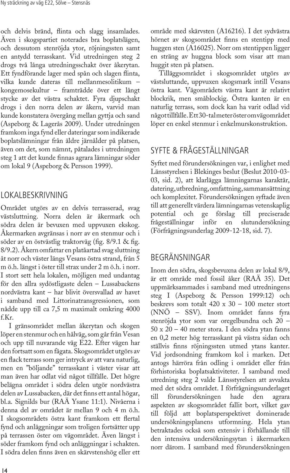 Ett fyndförande lager med spån och slagen flinta, vilka kunde dateras till mellanmesolitikum kongemosekultur framträdde över ett långt stycke av det västra schaktet.