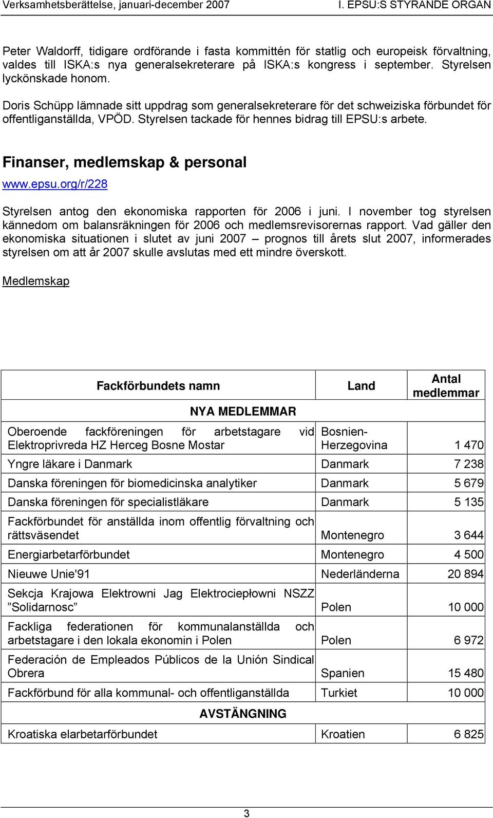 Styrelsen lyckönskade honom. Doris Schüpp lämnade sitt uppdrag som generalsekreterare för det schweiziska förbundet för offentliganställda, VPÖD.