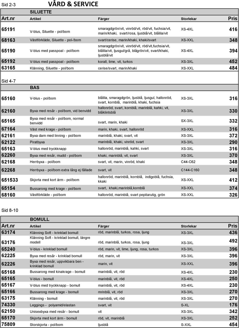 svart/khaki, ljusblå/vit XS-4XL 394 65192 V-blus med passpoal - pol/bom korall, lime, vit, turkos XS-3XL 452 63165 Klänning, Siluette - pol/bom cerise/svart, marin/khaki XS-XXL 484 Sid 4-7 BAS 65160