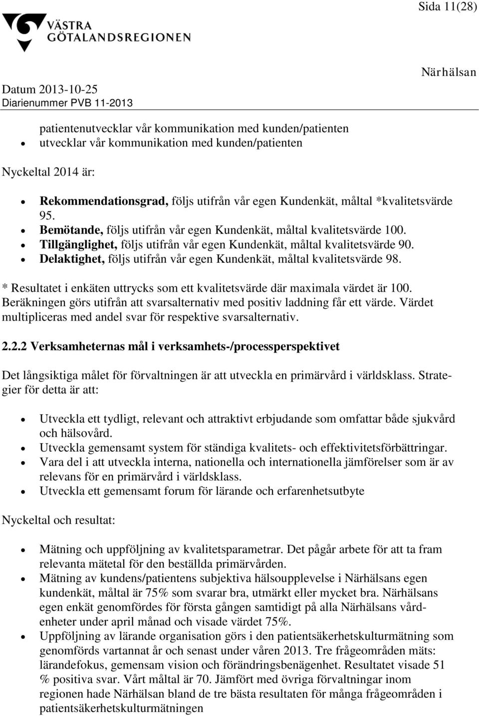 Delaktighet, följs utifrån vår egen Kundenkät, måltal kvalitetsvärde 98. * Resultatet i enkäten uttrycks som ett kvalitetsvärde där maximala värdet är 100.