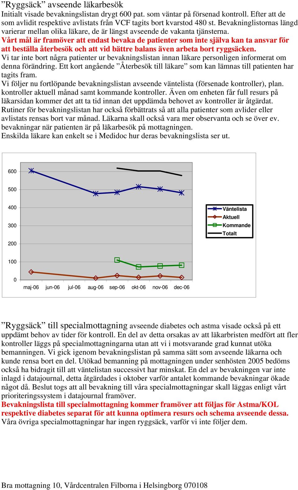 Vårt mål är framöver att endast bevaka de patienter som inte själva kan ta ansvar för att beställa återbesök och att vid bättre balans även arbeta bort ryggsäcken.