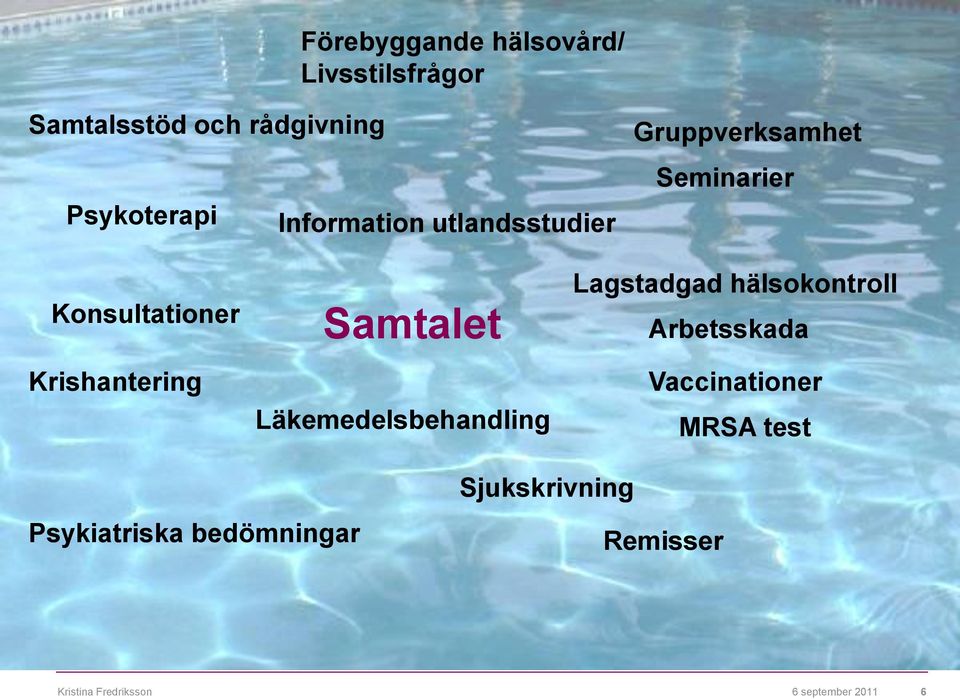 Samtalet Läkemedelsbehandling Lagstadgad hälsokontroll Arbetsskada Vaccinationer