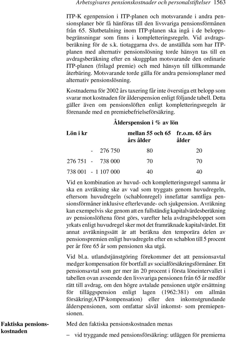 de anställda som har ITPplanen med alternativ pensionslösning torde hänsyn tas till en avdragsberäkning efter en skuggplan motsvarande den ordinarie ITP-planen (frilagd premie) och med hänsyn till