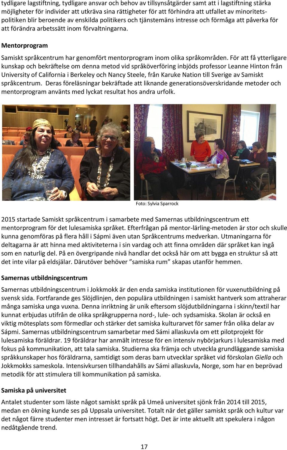 Mentorprogram Samiskt språkcentrum har genomfört mentorprogram inom olika språkområden.