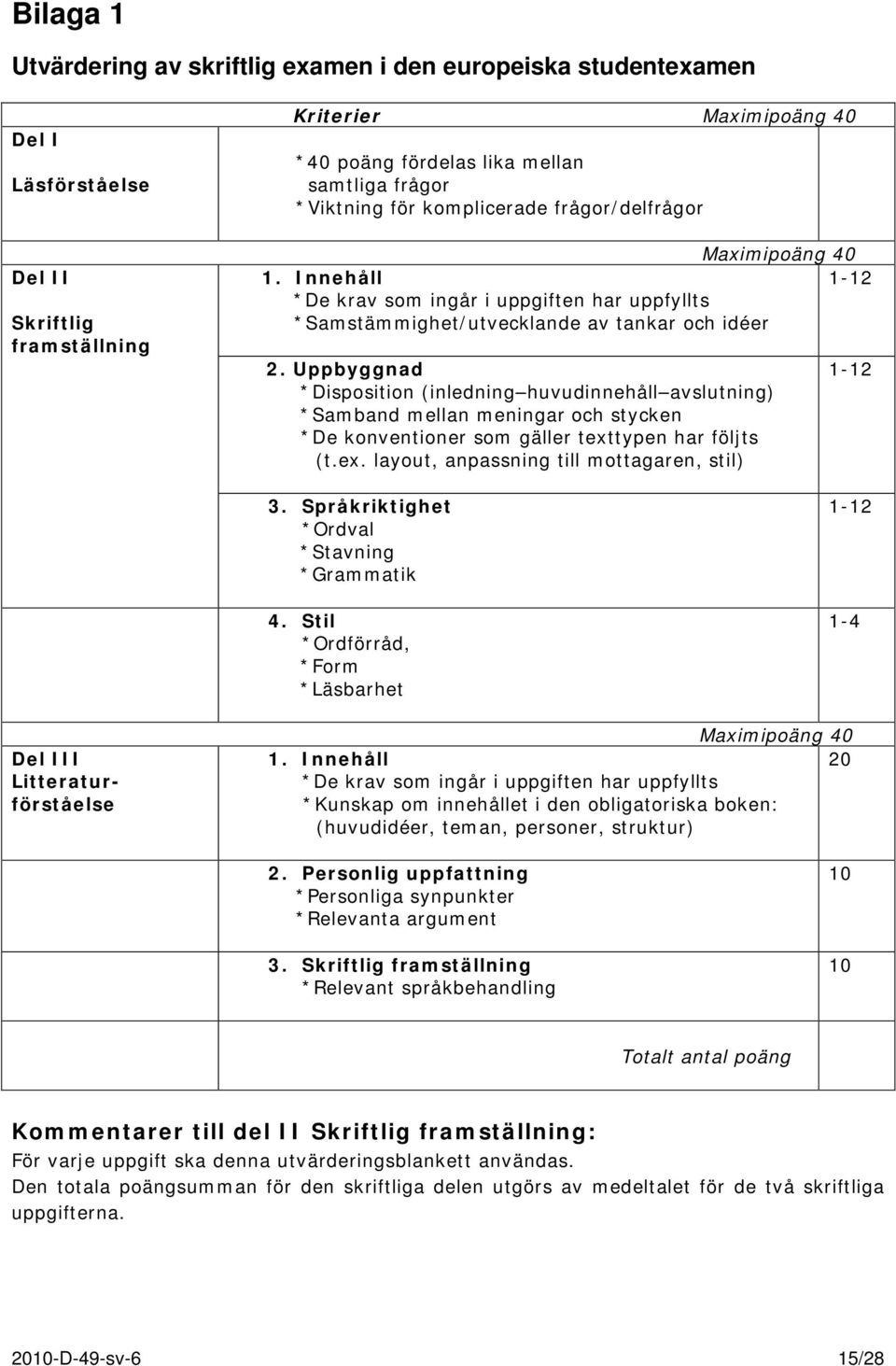 Uppbyggnad *Disposition (inledning huvudinnehåll avslutning) *Samband mellan meningar och stycken *De konventioner som gäller texttypen har följts (t.ex. layout, anpassning till mottagaren, stil) 1-12 3.