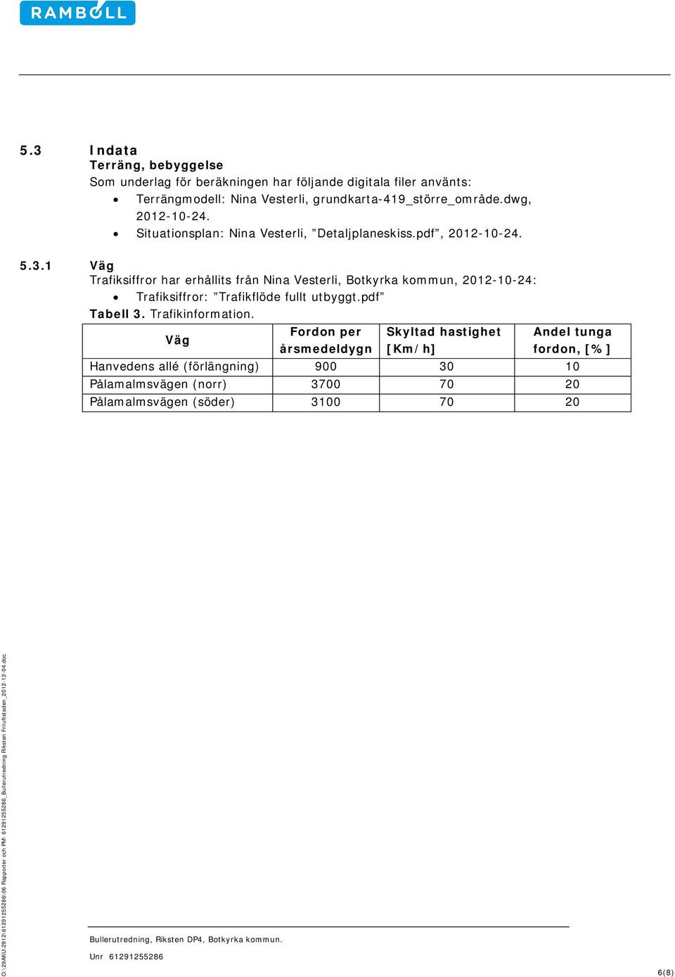 1 Trafiksiffror har erhållits från Nina Vesterli, Botkyrka koun, 2012-10-24: Trafiksiffror: Trafikflöde fullt utbyggt.pdf Tabell 3. Trafikinforation.