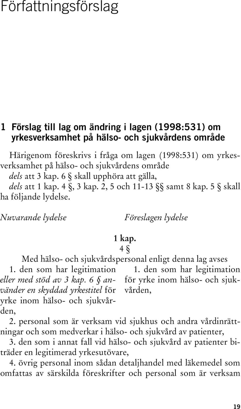 4 Med hälso- och sjukvårdspersonal enligt denna lag avses 1. den som har legitimation eller med stöd av 3 kap. 6 använder en skyddad yrkestitel för yrke inom hälso- och sjukvården, 1.