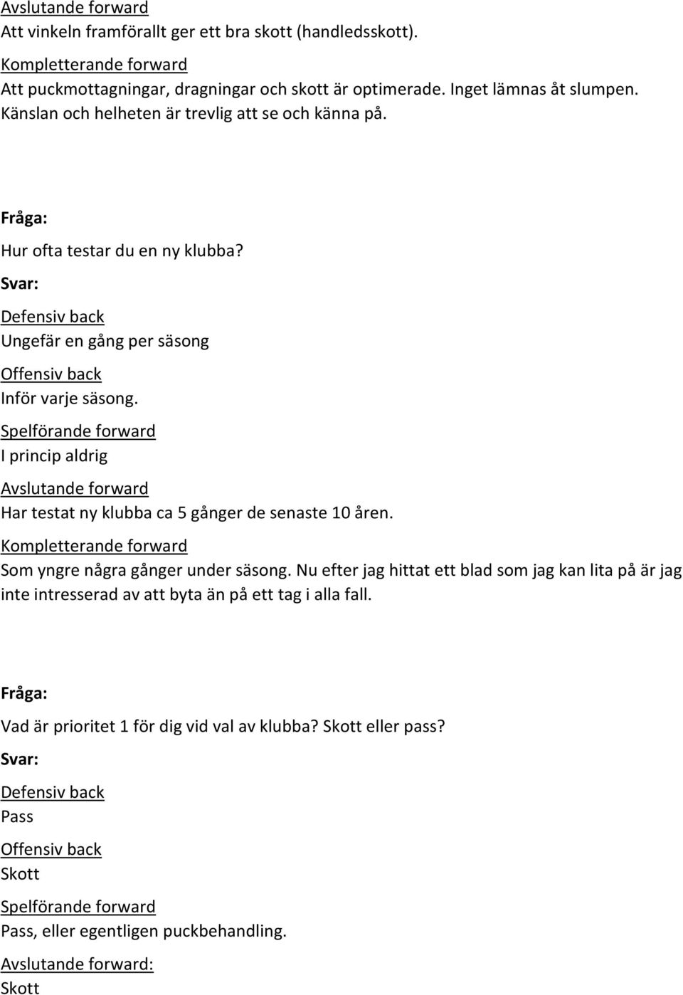 I princip aldrig Avslutande forward Har testat ny klubba ca 5 gånger de senaste 10 åren. Kompletterande forward Som yngre några gånger under säsong.