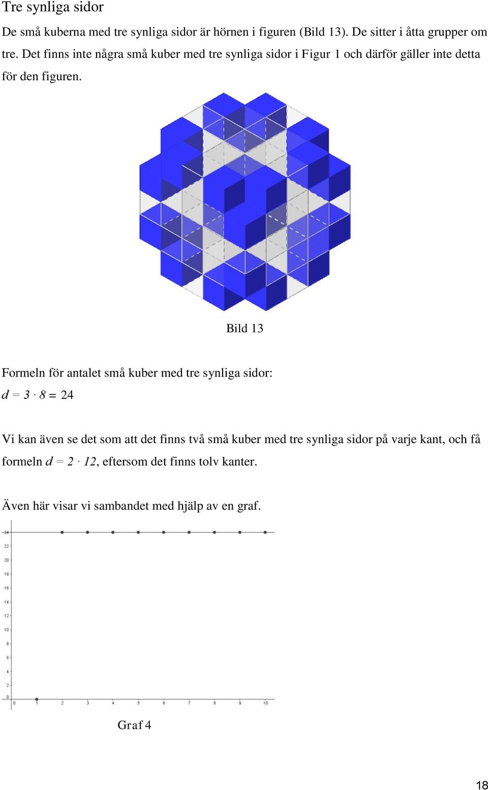 Bild 13 Formeln för antalet små kuber med tre synliga sidor: d = 3 8 = 24 Vi kan även se det som att det finns två små kuber