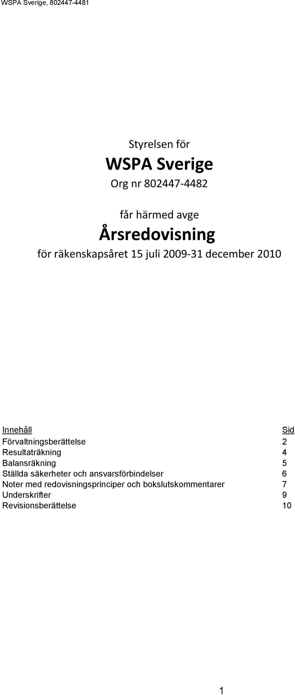 Resultaträkning 4 Balansräkning 5 Ställda säkerheter och ansvarsförbindelser 6 Noter