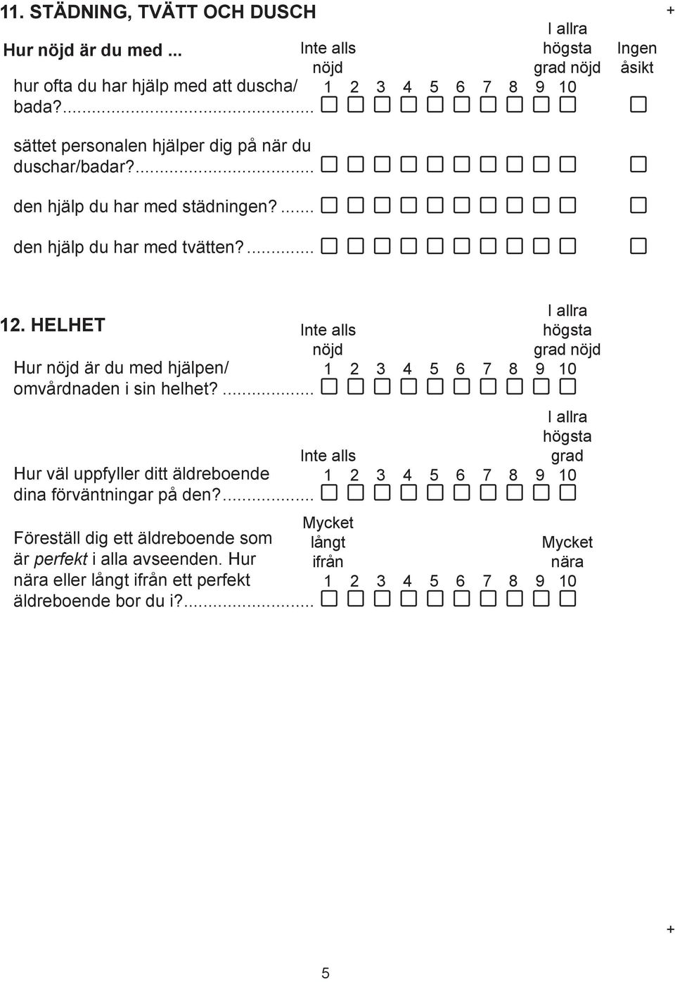 Helhet Hur är du med hjälpen/ 1 omvårdnaden i sin helhet?... Hur väl uppfyller ditt äldreboende 1 dina förväntningar på den?