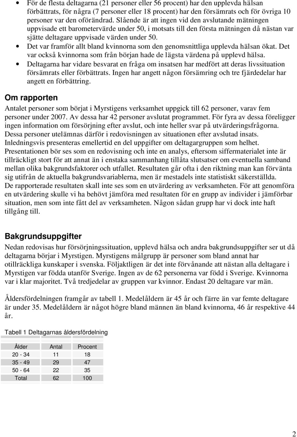 Det var framför allt bland kvinnorna som den genomsnittliga upplevda hälsan ökat. Det var också kvinnorna som från början hade de lägsta värdena på upplevd hälsa.