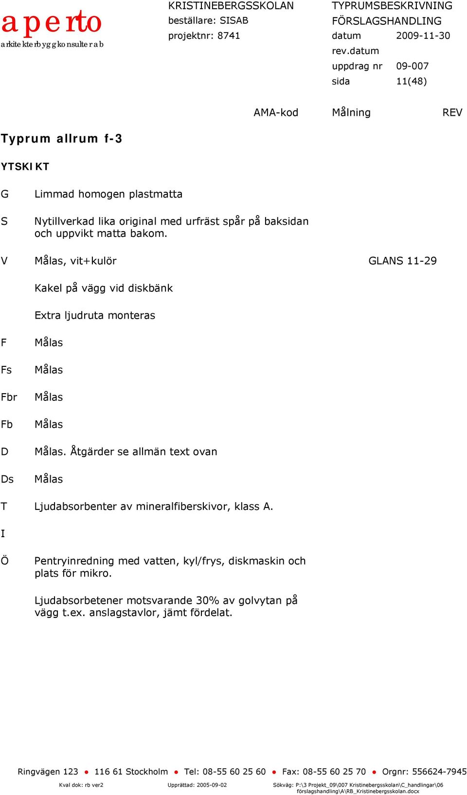 Åtgärder se allmän text ovan s Ljudabsorbenter av mineralfiberskivor, klass A.