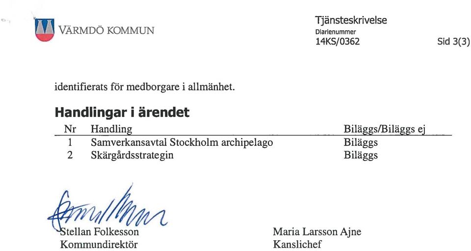 Handlingar i ärendet Nr Handling Biläggs/Biläggs ej 1 Samverkansavtal