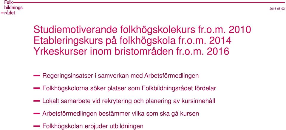 Folkbildningsrådet fördelar Lokalt samarbete vid rekrytering och planering av kursinnehåll