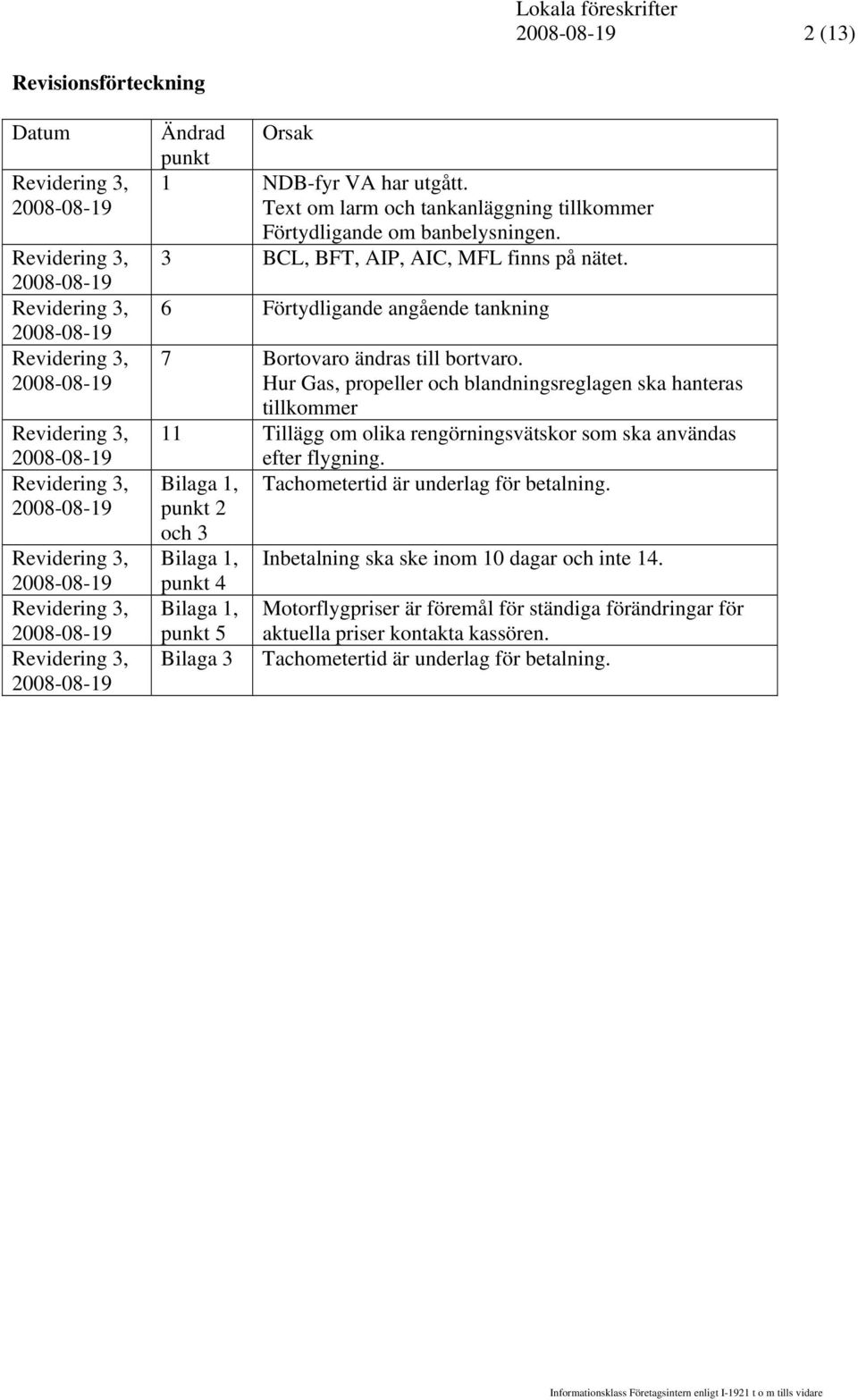 Hur Gas, propeller och blandningsreglagen ska hanteras tillkommer 11 Tillägg om olika rengörningsvätskor som ska användas Bilaga 1, punkt 2 och 3 Bilaga 1, punkt 4 Bilaga