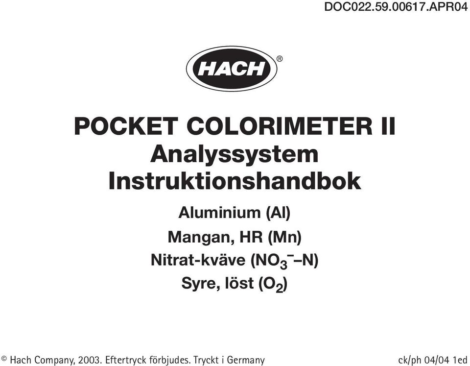 Instruktionshandbok Aluminium (Al) Mangan, HR (Mn)