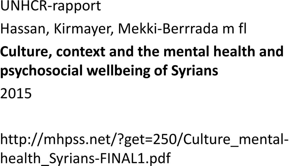 psychosocial wellbeing of Syrians 2015