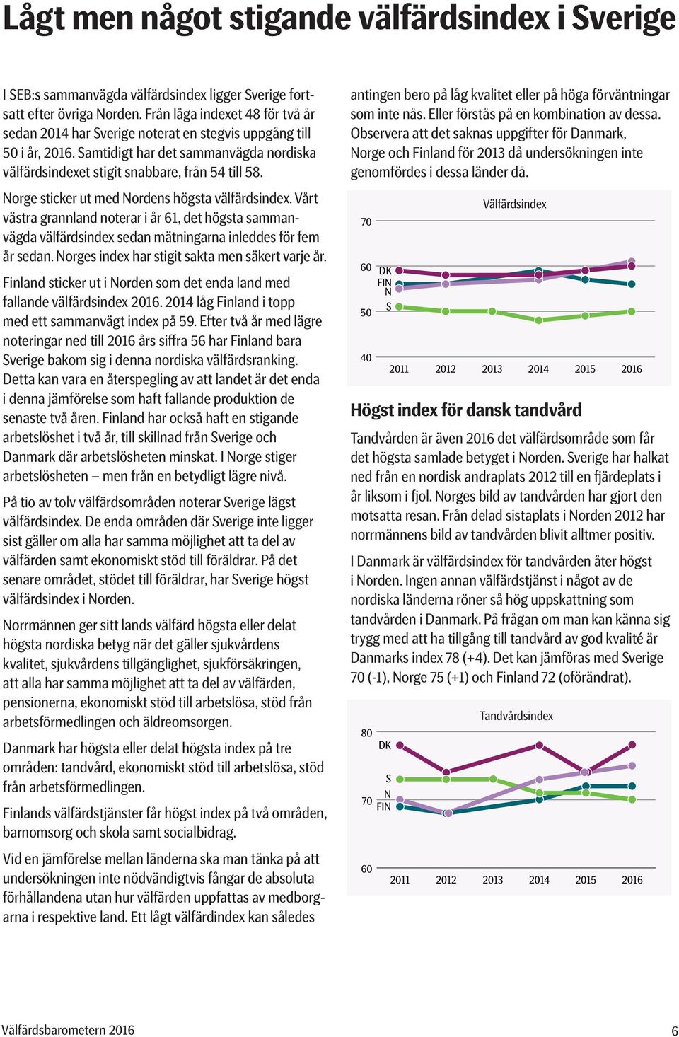 orge sticker ut med ordens högsta välfärdsindex. Vårt västra grannland noterar i år 61, det högsta sammanvägda välfärdsindex sedan mätningarna inleddes för fem år sedan.