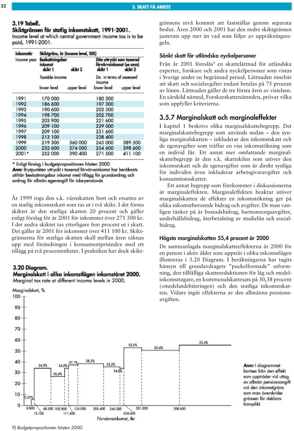 Det gäller år 2001 för inkomster över 411 100 kr. Skiktgränserna för statliga skatten skall mellan åren räknas upp med förändringen i konsumentprisindex med ett tillägg på två procentenheter.