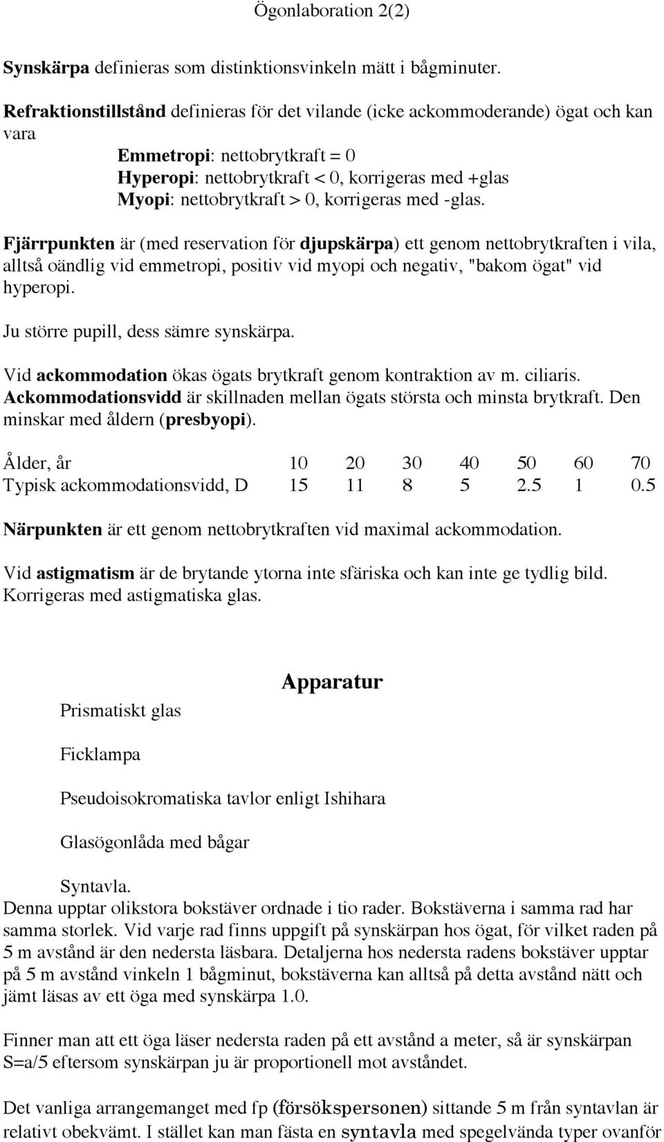 korrigeras med -glas. Fjärrpunkten är (med reservation för djupskärpa) ett genom nettobrytkraften i vila, alltså oändlig vid emmetropi, positiv vid myopi och negativ, "bakom ögat" vid hyperopi.