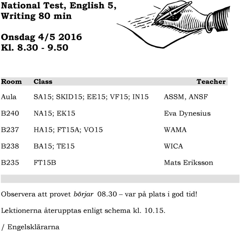 Dynesius B237 HA15; FT15A; VO15 WAMA B238 BA15; TE15 WICA B235 FT15B Mats Eriksson