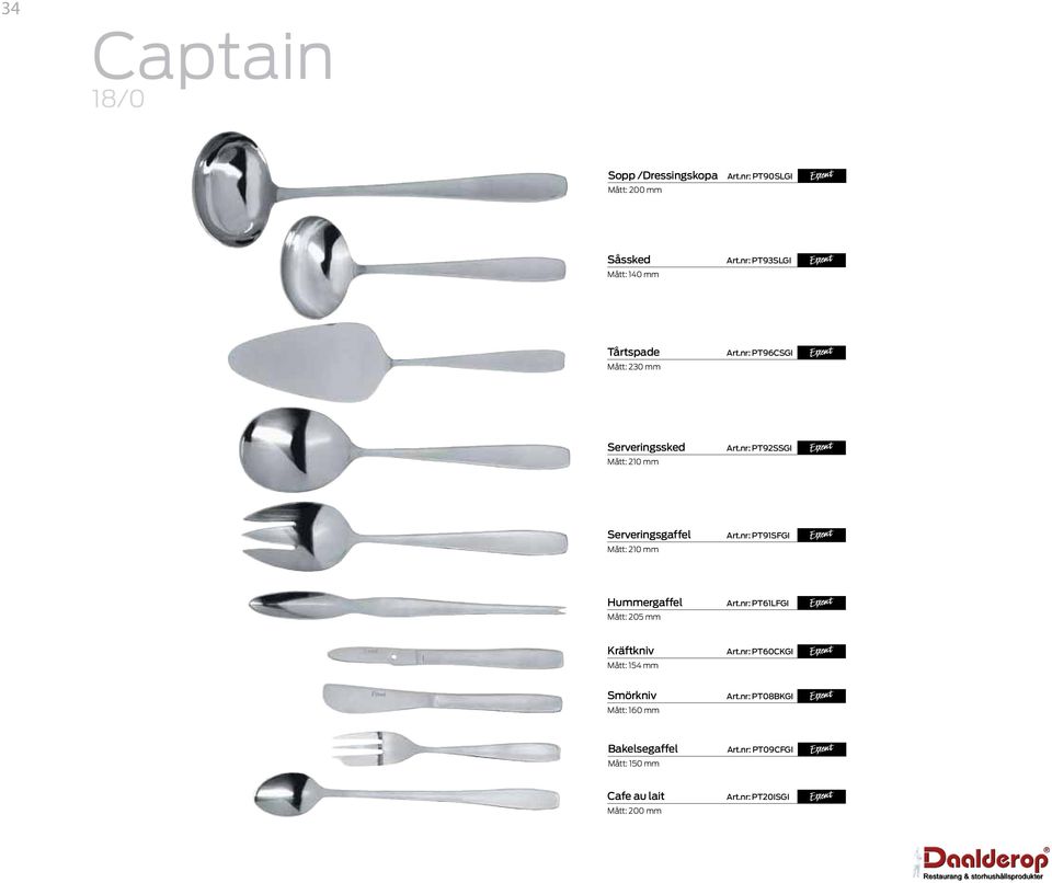 nr: PT92SSGI Serveringsgaffel Mått: 210 mm Art.nr: PT91SFGI Hummergaffel Mått: 205 mm Art.