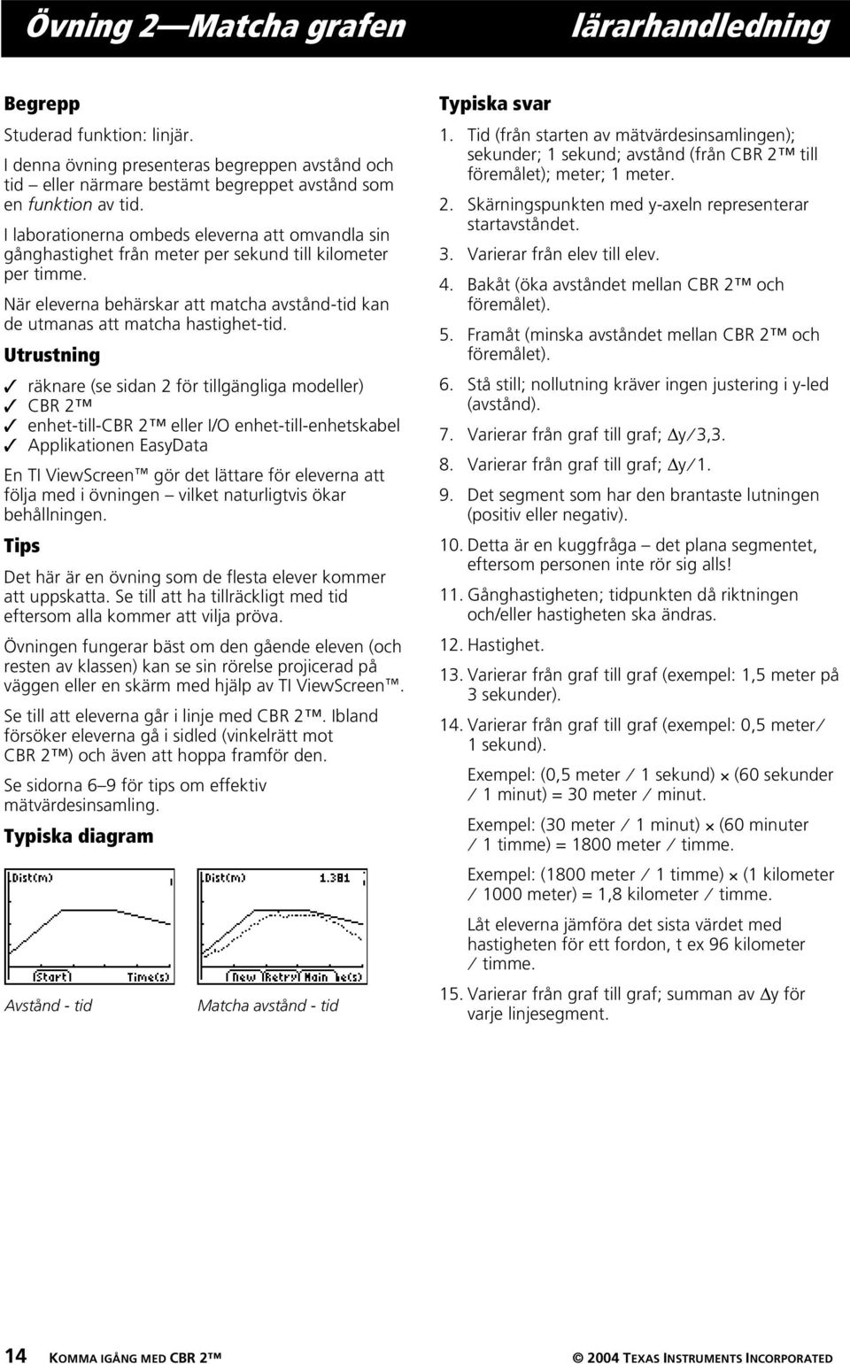 Utrustning Ÿ räknare (se sidan 2 för tillgängliga modeller) Ÿ CBR 2 Ÿ enhet-till-cbr 2 eller I/O enhet-till-enhetskabel Ÿ Applikationen EasyData En TI ViewScreené gör det lättare för eleverna att