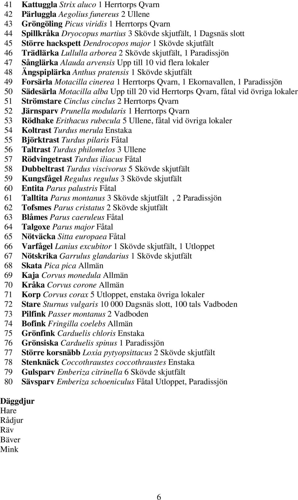 pratensis 1 Skövde skjutfält 49 Forsärla Motacilla cinerea 1 Herrtorps Qvarn, 1 Ekornavallen, 1 Paradissjön 50 Sädesärla Motacilla alba Upp till 20 vid Herrtorps Qvarn, fåtal vid övriga lokaler 51