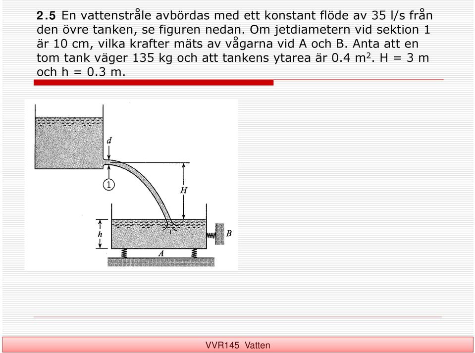 Om jetdiametern vid sektion 1 är 10 cm, vilka krafter mäts av