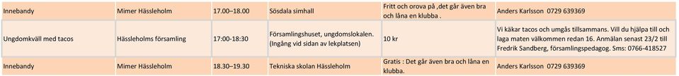 30 Tekniska skolan Hässleholm Fritt och orova på,det går även bra och låna en klubba. 10 kr Gratis : Det går även bra och låna en klubba.